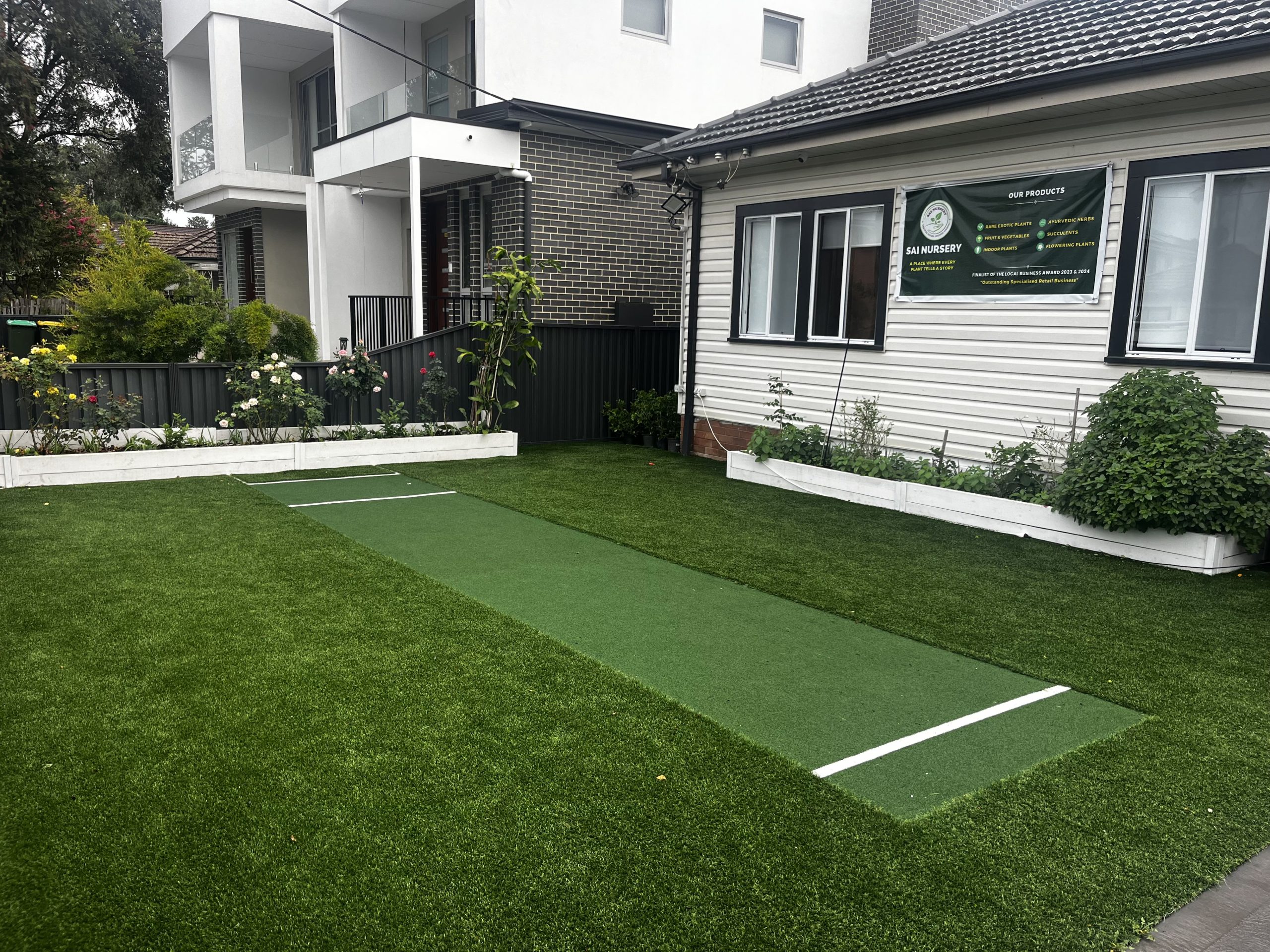 Synthetic cricket pitch installation in Sydney front yard - Pro Step Landscaping